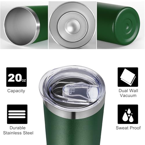 Dark Green VEGOND 12 Pack 20oz Stainless Steel Vacuum Insulated Tumblers with Lids & Straws