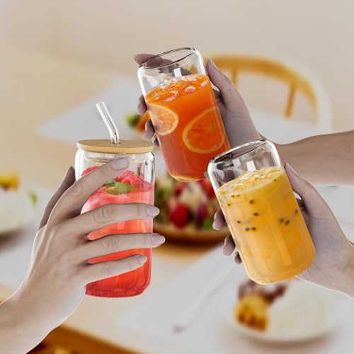 12-Piece 16oz Can Shaped Glass Cup Set with Bamboo Lids and Straws