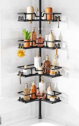Adjustable Tension Pole Shower Caddy 4-Tier L-Shaped Corner Organizer