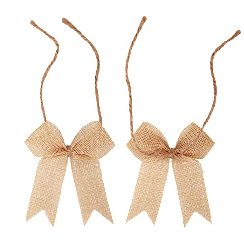 24 Pack Mini Burlap Ribbon Bows with Twist Ties for Gift Wrapping & DIY Crafts