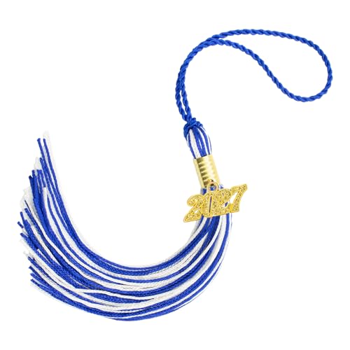 2027 Graduation Tassel Blue and White with Gold Charm for Cap