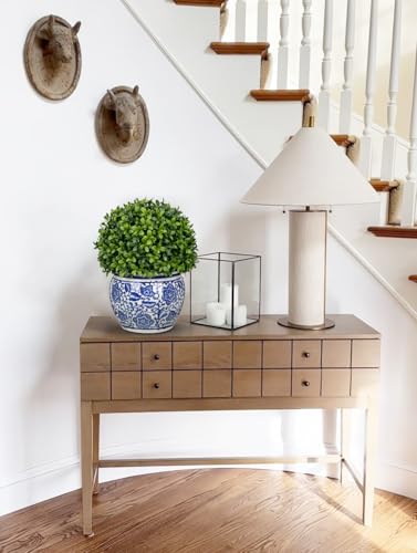Artificial Boxwood Topiary Ball in Blue and White Ceramic Pot 10-Inch