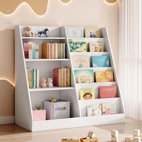 6-Tier Kids Wooden Bookshelf and Toy Storage Organizer, White