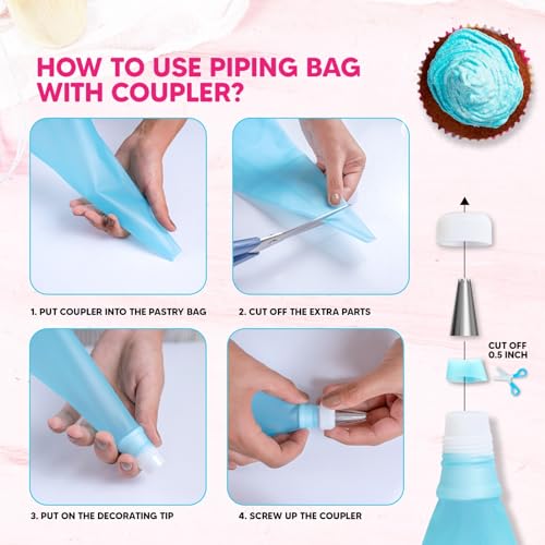 124 Pcs Cake Decorating Kit with 100 Anti-Burst Piping Bags, 16 Tips & Scrapers