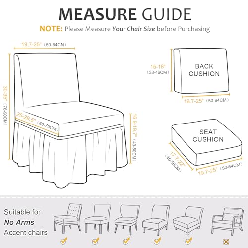 Beige Armless Chair Cover with Skirt - Stretch Slipcover for Living Room