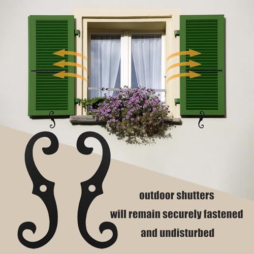 6 Pcs 6.5-Inch S-Style Shutter Dogs, Black Iron Exterior Shutter Tiebacks