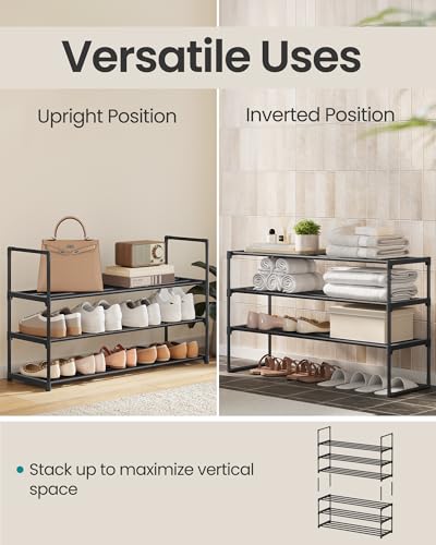 SONGMICS 3-Tier Metal Shoe Rack and Organizer Shelf, Black