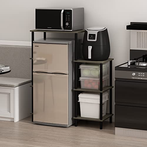 Furinno Turn-N-Tube Toolless 4-Tier Coffee Bar with Mini-Fridge Space - French Oak Grey/Black