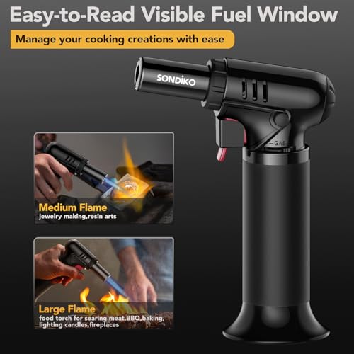 Refillable Butane Torch Lighter with Adjustable Flame & Fuel Window