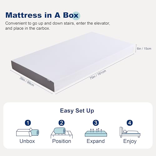6-Inch Gel Memory Foam Twin Mattress - Soft Plush Feel, Breathable