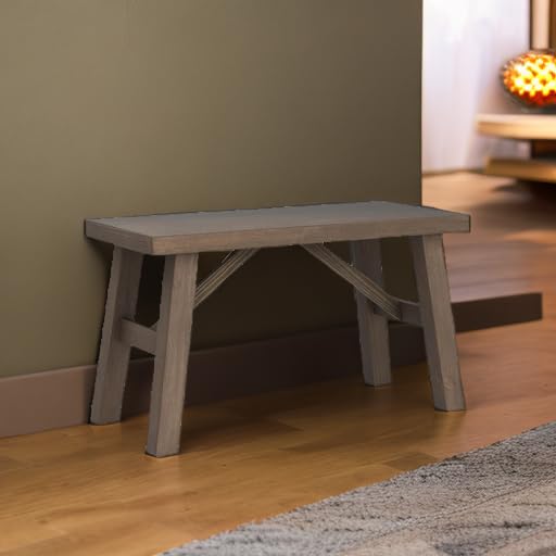 30-Inch Solid Wood Farmhouse Entryway Bench, Rustic Hallway Seat