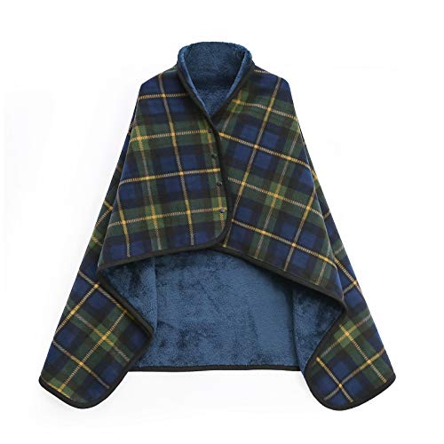 Plush Fleece Wearable Blanket Poncho with Buttons, Sleeveless Cape Wrap