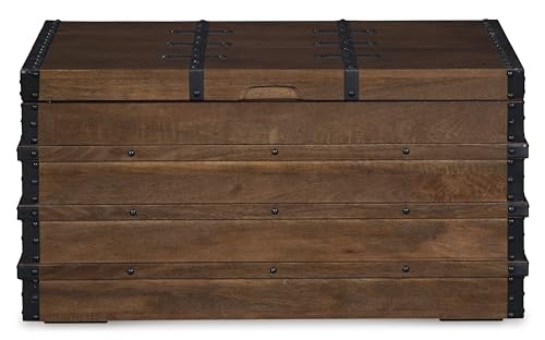 Rustic Wood Storage Trunk Coffee Table with Hinged Lid