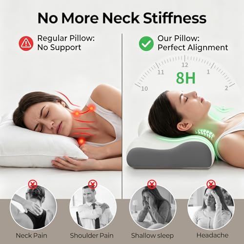 Polovo Cervical Ergonomic Memory Foam Neck Pillow for Pain Relief & Cooling