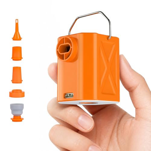 Mini Air Pump for Inflatables - Portable Rechargeable Inflator & Deflator with Camping Light