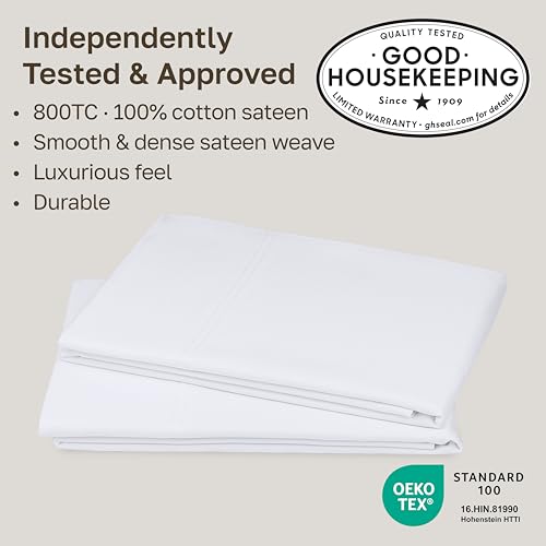 800 Thread Count Cotton Sateen Pillowcases - 2-Pack Standard/Queen, White