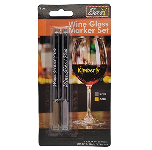 Small Reusable Metallic Wine Glass Marker Set - Gold & Silver Erasable Pens for Events & Parties