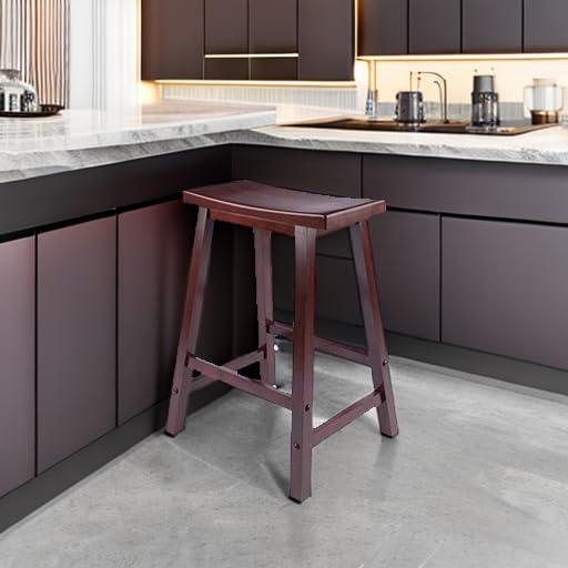 24-Inch Solid Wood Saddle Seat Counter Stool in Walnut