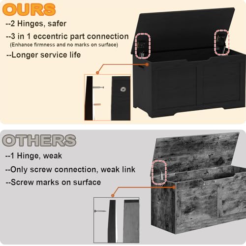 31.5-Inch Wooden Storage Bench with Safety Hinges, Large Lift-Top Toy Chest