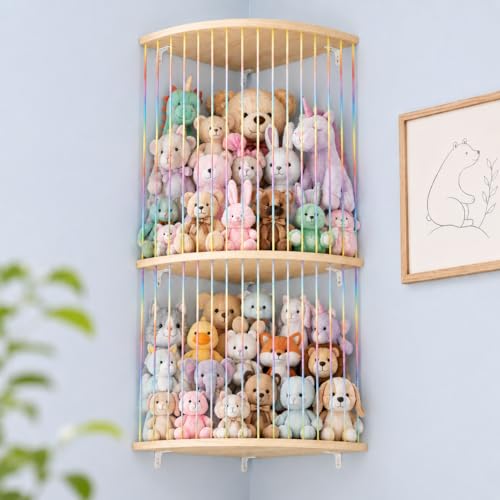 2-Tier Corner Stuffed Animal Hammock, Adjustable Toy Storage Organizer