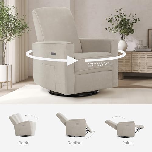 Upholstered Power Glider Recliner with USB Charging and 275° Swivel