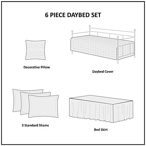 6-Piece Damask Quilted Daybed Cover Set with Scalloped Edges, Blush