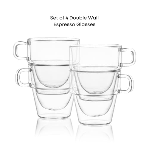 JoyJolt Stoiva Double Wall Insulated Espresso Glass Cups Set of 4, 5 oz