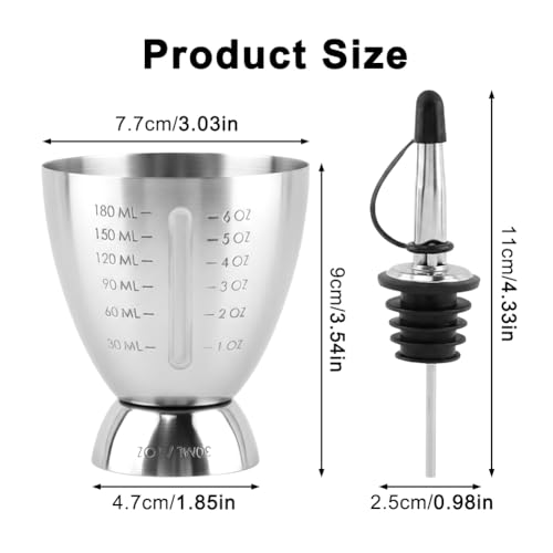 Melunira Silver Graduated Cocktail Jigger 1-6 oz with Drip-Free Spout, Heavy Duty Stainless Steel