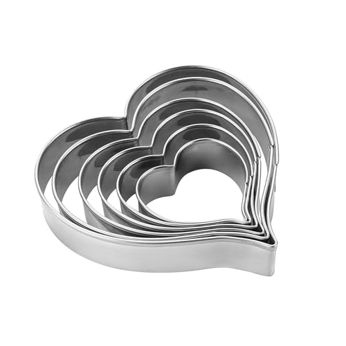 MrCookie Heart Cookie Cutters Set - 6 Thickened Stainless Steel Baking Tools with Variation: Heart