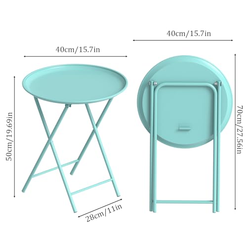 Folding Round Metal Side Table, Green Tray Table Set (2 Pack)