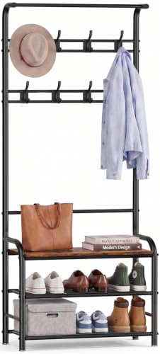 4-in-1 Hall Tree with Shoe Bench and Coat Rack - 71-Inch Mudroom Organizer