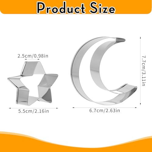 Stainless Steel Star & Moon Cookie Cutters Set, 2-Piece Large Shapes for Baking