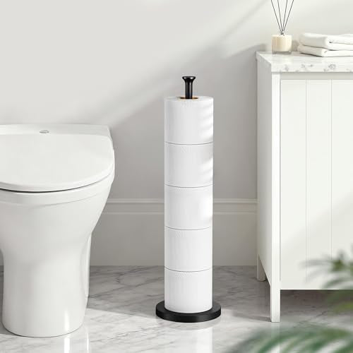 Free-Standing Toilet Paper Holder Stand with 4-Roll Storage, Matte Black