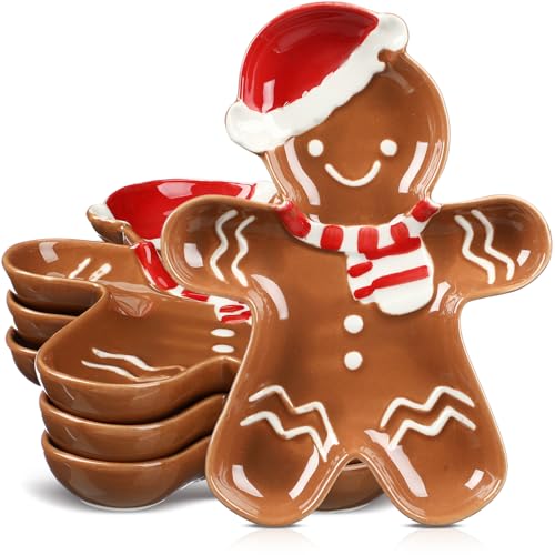 Brown Gingerbread Christmas Candy Plates, 4 Pcs Ceramic 5.91''