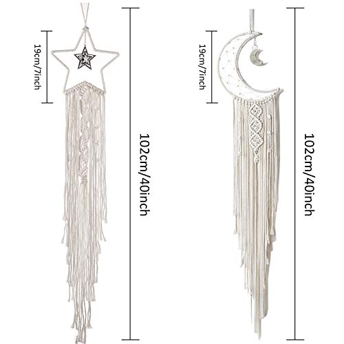 2-Piece Moon and Star Macrame Dream Catcher Wall Hanging Decor