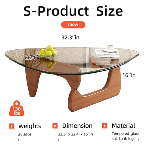 Modern Tempered Glass Coffee Table with Solid Wood Base, Small Walnut Table