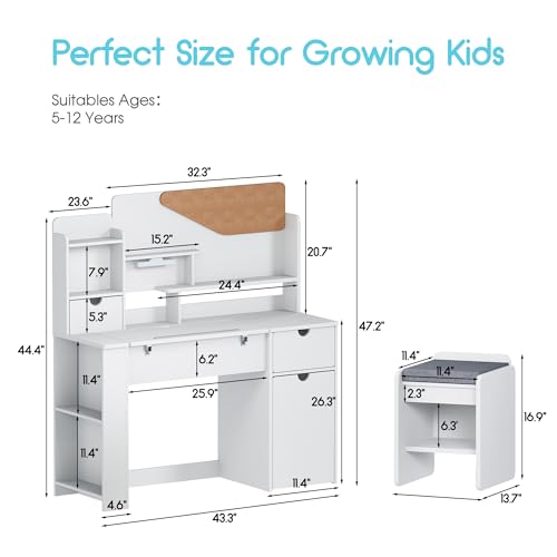 Kids Ergonomic Study Desk and Chair Set with Tiltable Desktop and Storage