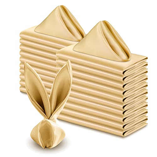 50 Pack Gold Satin Napkins, 17x17 Inch Reusable Cloth Dinner Napkins