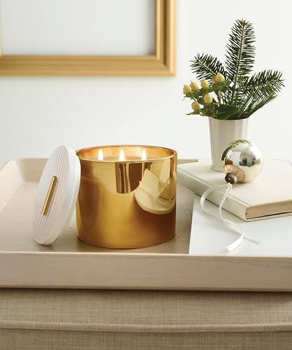 Thymes Frasier Fir Gilded Gold 3-Wick Scented Candle - Holiday Home Fragrance, 17 oz