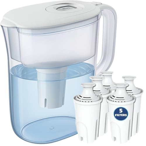 10-Cup Water Filter Pitcher with 5 Replacement Filters & Indicator