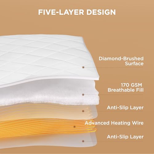 Heated Mattress Pad Queen - 10 Heat Settings, Dual Control, Machine Washable