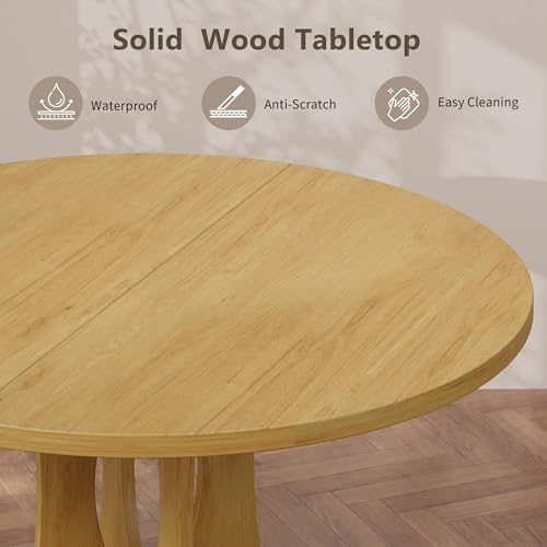 47.2-Inch Round Wooden Dining Table for 4-6, Farmhouse Oak Kitchen Table