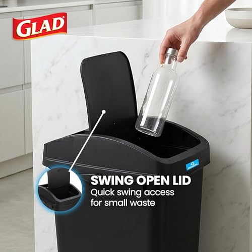 12 Gallon Trash Can with Swing Top Lid, Black Kitchen Waste Bin
