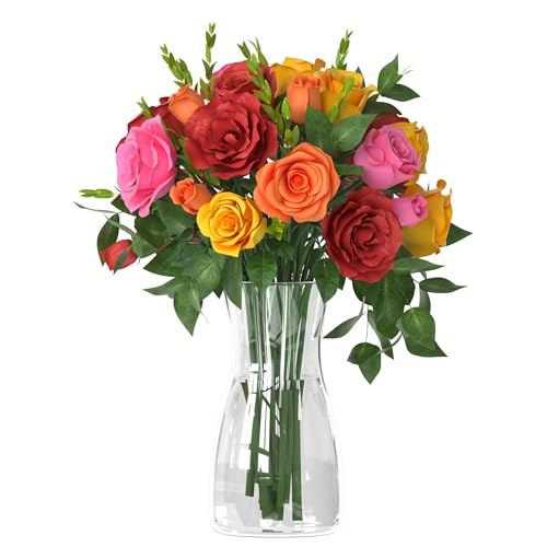 Clear Glass Flower Vase 8 Inch - Modern Minimalist Table Centerpiece
