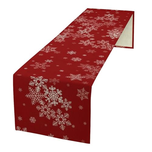 YSWOW Christmas 13x70in Table Runner - Burlap Cotton Linen Snowflake Holiday Decor