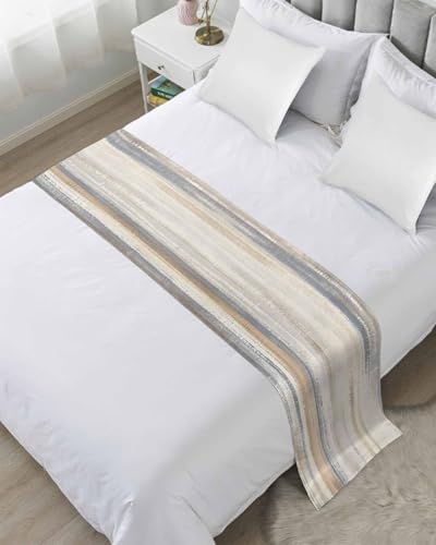 Abstract Art Luxury Bed Runner Scarf - Beige Grey Cal King (102"x20")
