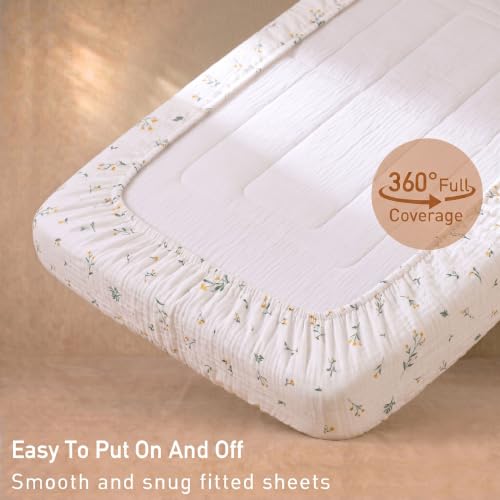 Muslin Cotton Bassinet Sheets 3-Pack, 33"x20" OEKO-TEX Fitted Bedside Sleeper