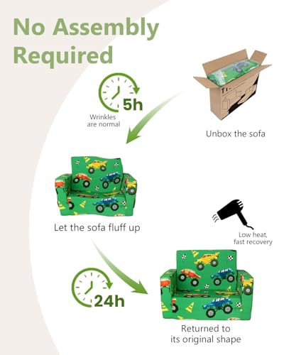 2-in-1 Foldable Toddler Couch and Lounger - Monster Truck Print