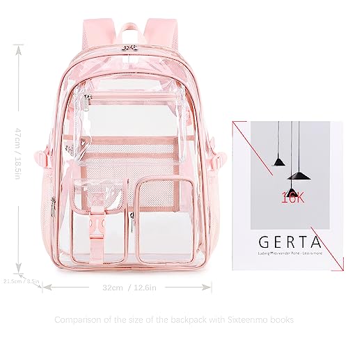 Large Clear Backpack for School & Events - Heavy Duty Transparent Bookbag (Pink)
