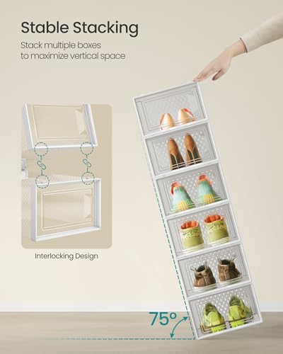 Stackable Clear Plastic Shoe Boxes (Pack of 12) - Closet Storage Organizers